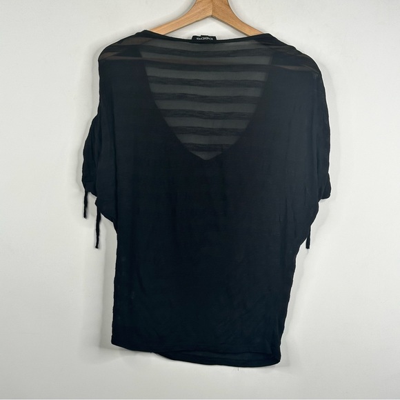 Bebe Black Semi Sheer V Neck Dolman Short Sleeves Pullover Top - Picture 2 of 7